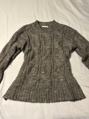 American Eagle Outfitters Heather Gray Cable Crewneck Sweater